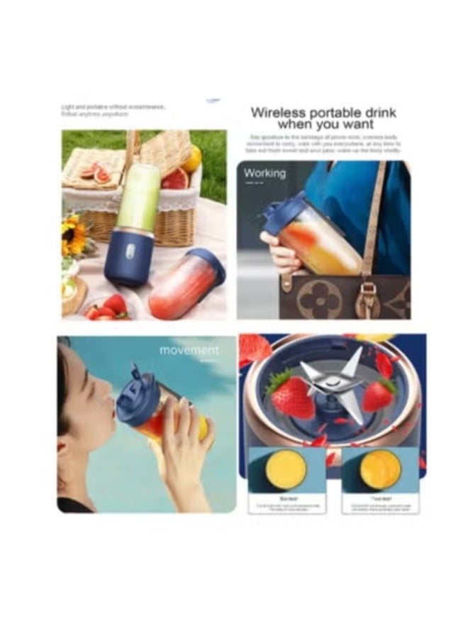 وينماكس خلاط محمول، كوب عصير خلاط، كوب فواكه محمول، كوب عصير بحجم شخصي قابل للشحن عبر USB، خلاط شخصي للعصائر والعصائر، كوب عصير للسفر 400 مل - Image 3